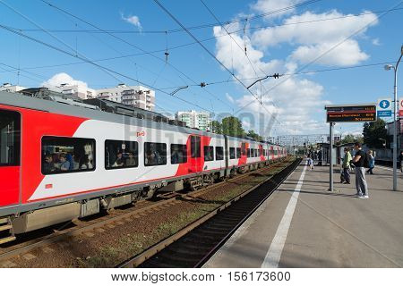 Khimki, Russia-September 03. 2016 Railway platform Kryukovo in a Zelenograd