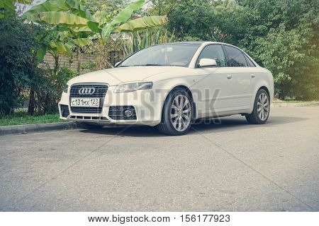 Sochi, Russia - October 11, 2016: Audi A4 parked on the suburbian road.