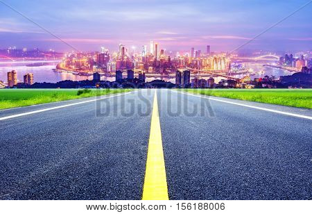 Chongqing highway leading to the dense skyscrapers urban fantasy landscape exaggerated expression.