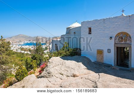 Patmos, Greece - May 16, 2010: The Monastry and Cave of the Apocalypsis