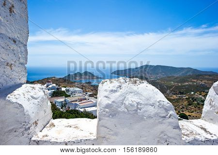 Greece Dodecanese, Patmos, panoramic view from the Agios Joannis Theologos Monastry