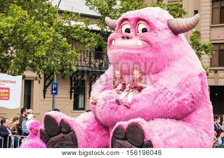 Adelaide South Australia - November 12 2016: More than 250.000 came to the city centre to see 172 colourful sets of floats bands dancers clowns and Father Christmas. The Credit Union Christmas Pageant is one of the biggest events in South Australia
