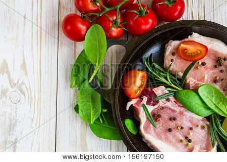 Pan Of Fresh Raw Pork Meat With Pepper