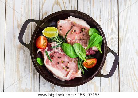 Pan Of Fresh Raw Pork Meat With Pepper