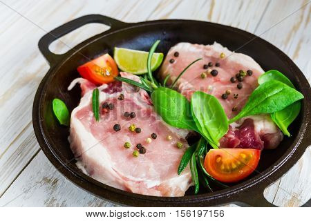 Pan Of Fresh Raw Pork Meat With Pepper