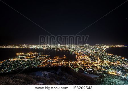 Winter Night View Of Hakodate Harbor