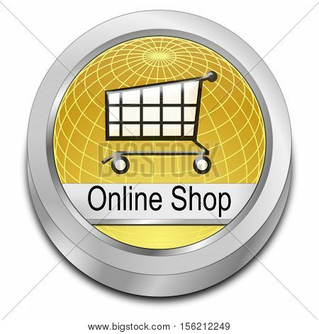 golden online Shop Button - 3D illustration