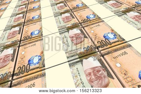 Gambian dalasi bills stacked background. 3D illustration.