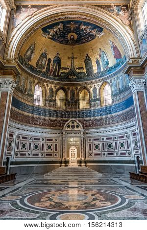 Rome Italy - August 22 2016: Interior view of Archbasilica of St John Lateran in Rome. It is the oldest among the four papal major basilicas.