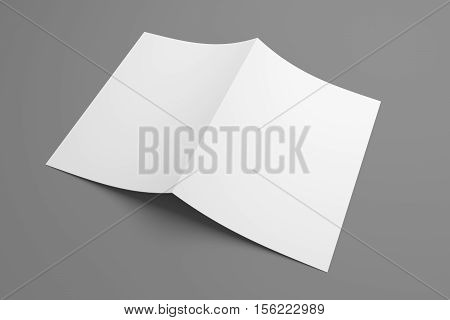 Blank white template paper on grey background. 3D illustration mockup leaflet or brochure.