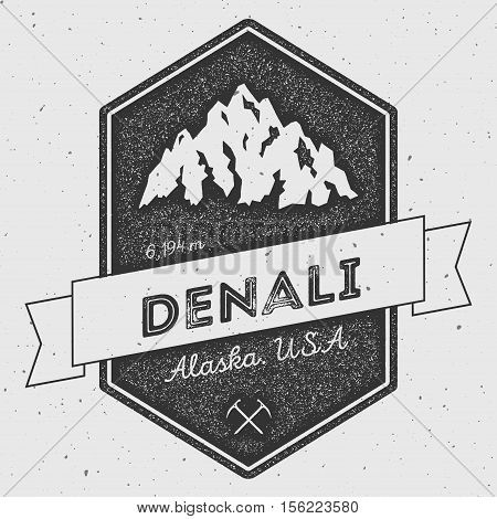 Denali In Alaska, Usa Outdoor Adventure Logo. Pennant Expedition Vector Insignia. Climbing, Trekking