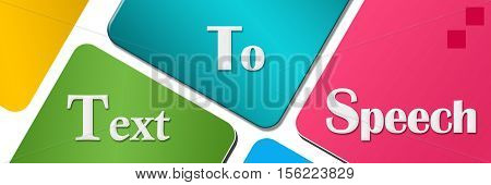 TTS - Text to speech text alphabets written over colorful background.