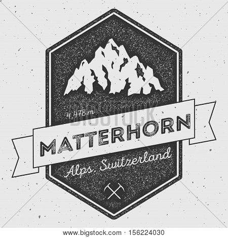 Matterhorn In Alps, Italy Outdoor Adventure Logo. Pennant Expedition Vector Insignia. Climbing, Trek