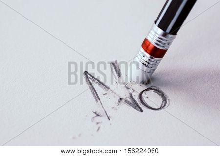 Pencil Erasing The Word No On Paper.