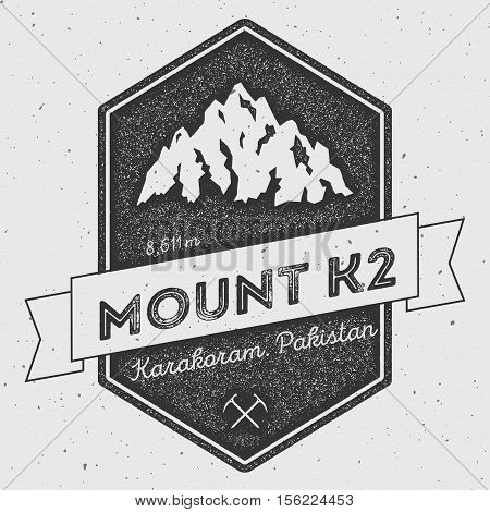 K2 In Karakoram, Pakistan Outdoor Adventure Logo. Pennant Expedition Vector Insignia. Climbing, Trek