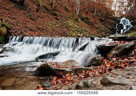 Waterfall Shypit On Borzhava, Pylypets Village On Carpathian Mountains. Ukraine. Europe. Amazing Wat