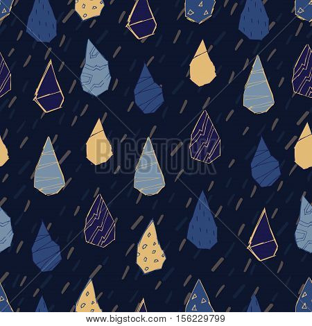 Raindrops Vector Seamless Pattern. Handdrawn Rainy Pattern Background. Naive Melancholic Raindrops S