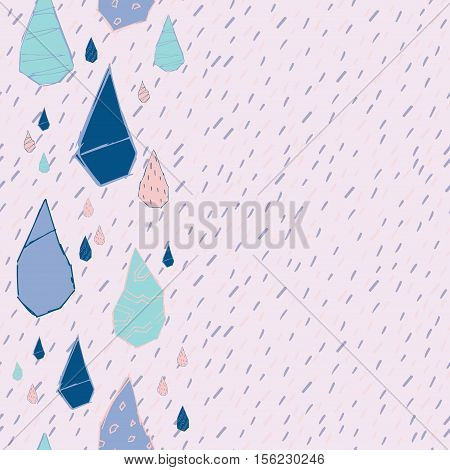 Raindrops Vector Seamless Pattern. Handdrawn Rainy Pattern Background. Naive Melancholic Raindrops S