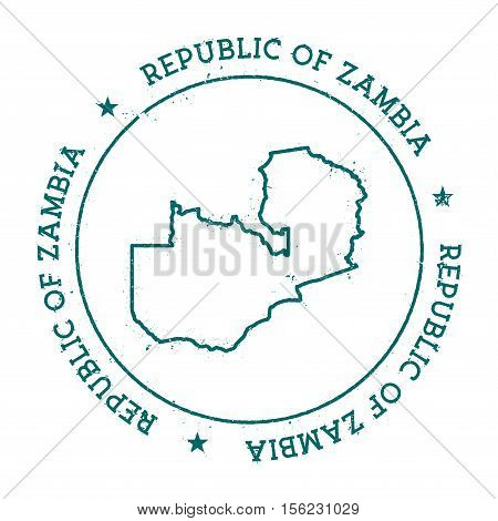 Republic Of Zambia Vector Map. Retro Vintage Insignia With Country Map. Distressed Visa Stamp With R