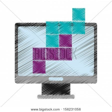 Computer and tetrix videogame icon. Game play leisure gaming and controller theme. Isolated design. Vector illustration