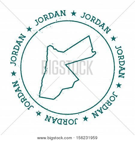 Jordan Vector Map. Retro Vintage Insignia With Country Map. Distressed Visa Stamp With Jordan Text W