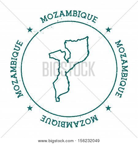 Mozambique Vector Map. Retro Vintage Insignia With Country Map. Distressed Visa Stamp With Mozambiqu