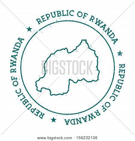 Rwanda Vector Map. Retro Vintage Insignia With Country Map. Distressed Visa Stamp With Rwanda Text W