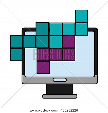 Computer and tetrix videogame icon. Game play leisure gaming and controller theme. Isolated design. Vector illustration