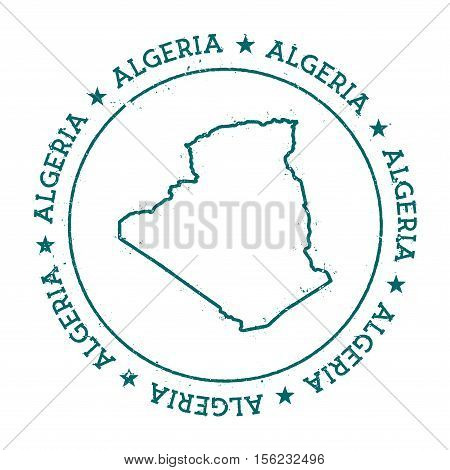Algeria Vector Map. Retro Vintage Insignia With Country Map. Distressed Visa Stamp With Algeria Text