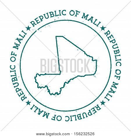 Mali Vector Map. Retro Vintage Insignia With Country Map. Distressed Visa Stamp With Mali Text Wrapp