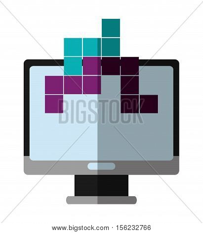 Computer and tetrix videogame icon. Game play leisure gaming and controller theme. Isolated design. Vector illustration