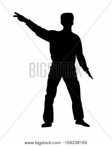 Silhouettes dancing showman isolated on white. Vector illustration