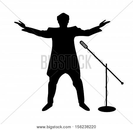 Silhouettes Of Showman Singer With Microphone. Vector Illustration