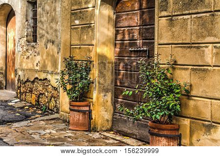 an old wooden door in Tuscany Italy