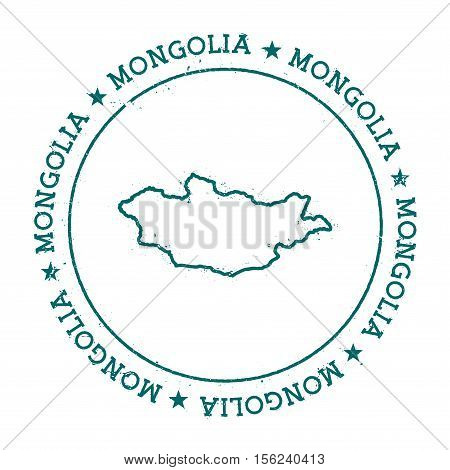 Mongolia Vector Map. Retro Vintage Insignia With Country Map. Distressed Visa Stamp With Mongolia Te