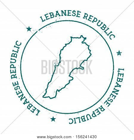 Lebanon Vector Map. Retro Vintage Insignia With Country Map. Distressed Visa Stamp With Lebanon Text