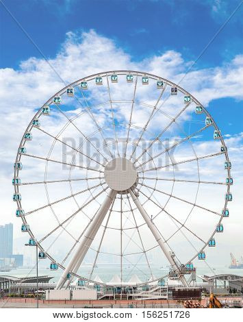 Giant Ferris Wheel In Hong Kong Overlooking Victoria Harbor