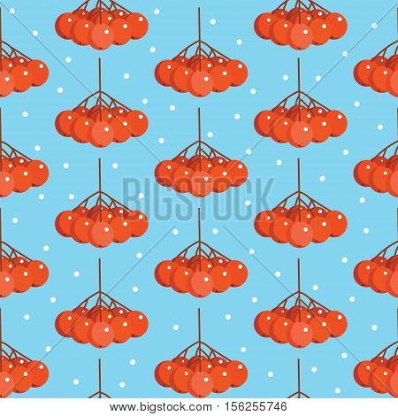 Winter Seamless Pattern With Rowan Berries. Vector Illustration On Blue Background.
