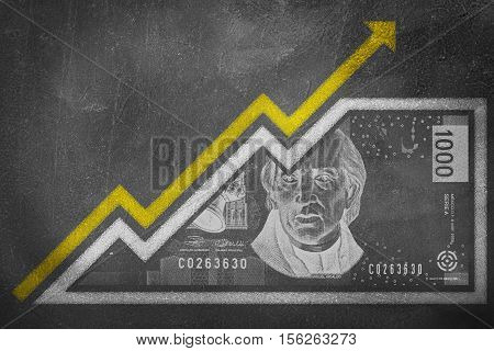Money Growth Graph On A Chalk Board