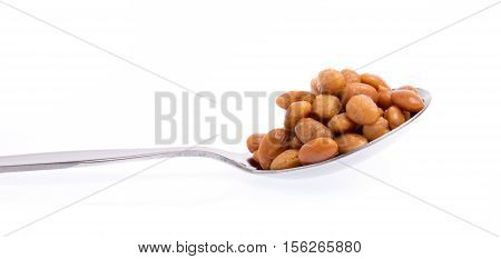 Spoon Of Soy Bean Paste Isolated On White Background.