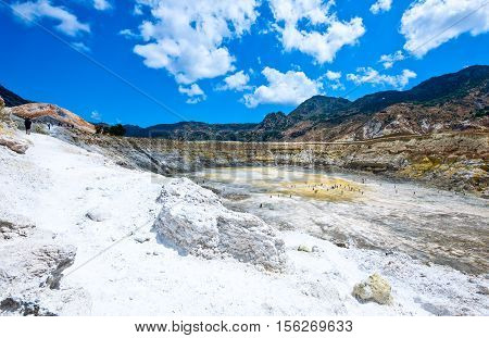 Greece Dodecanese Nissyros, panoramic view of the volcano's caldera