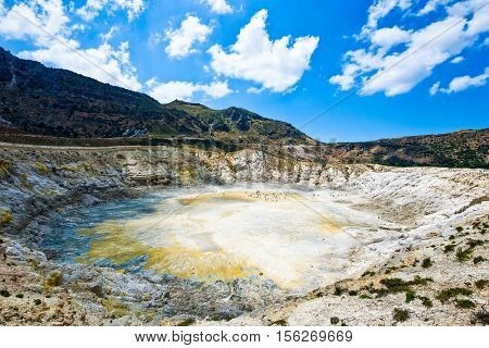 Greece Dodecanese Nissyros panoramic view of the volcano's caldera