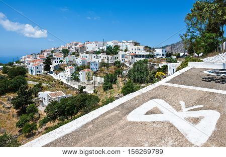 Nissyros, Greece - May 17, 2010: The Nikia village on the volcano border