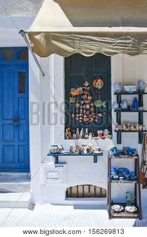 Nissyros Greece - May 17 2010: A traditional shop in the Mandraki village