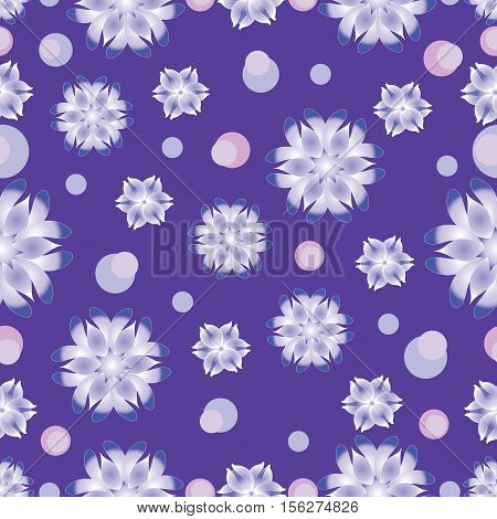 Snow pattern on a purple background. Seamless pattern. The cold color palette. Design for textiles, tableware, wrapping paper, covers, and cases.