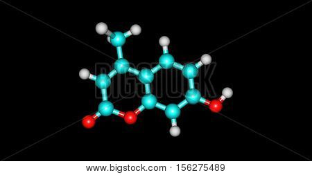 Hymecromone is a drug used in bile therapy. It is used as choleretic and antispasmodic drugs and as a standard for the fluorometric determination of enzyme activity. 3d illustration