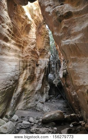 Gorge Avakas Cyprus. Rocks and high walls.