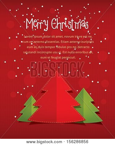 Merry christmass card with text space vector illustration on red textured background, idea of new year holiday greeting card, xmas postcard cover, festive banner decoration
