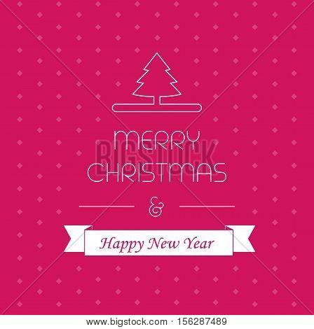 Merry christmass card with text space and new year ribbon vector illustration, idea of greeting card, xmas postcard cover concept, festive banner decoration line outline elegant luxury style