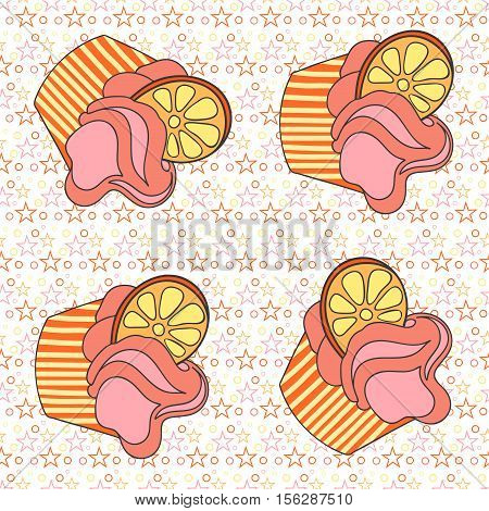 Seamless cupcake pattern. Hand drawn background. Vector
